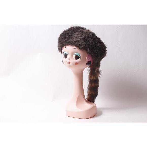 Davey Crockett Style Coonskin Hat with Real Fur Tail Raccoon ~ 260413-WH 1070